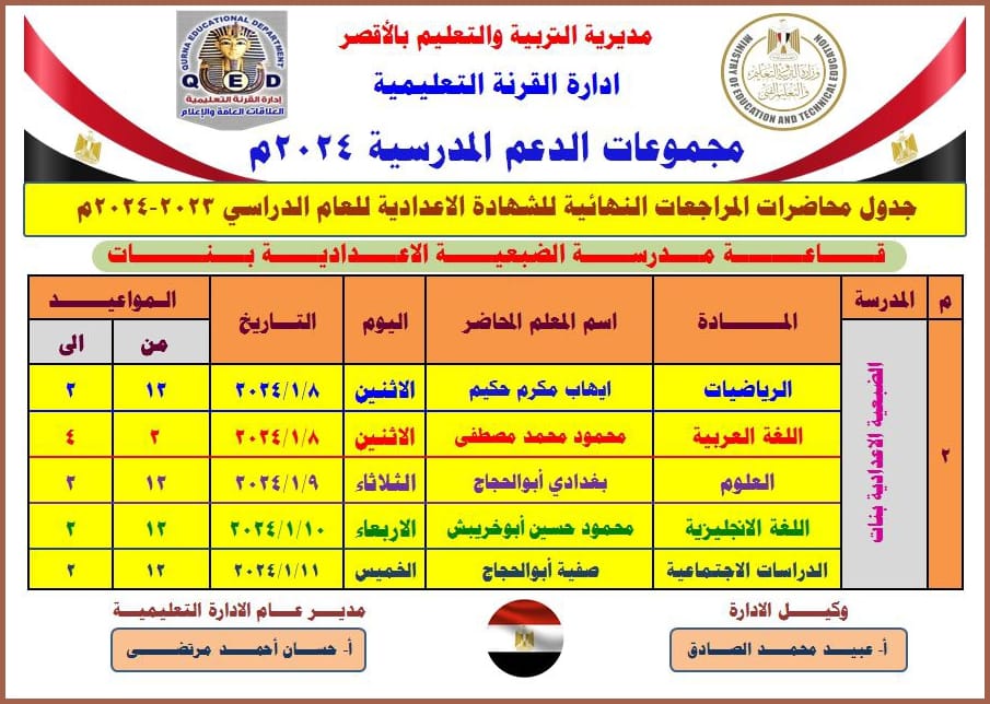 مواعيد قاعات الدعم المدرسي غرب الأقصر